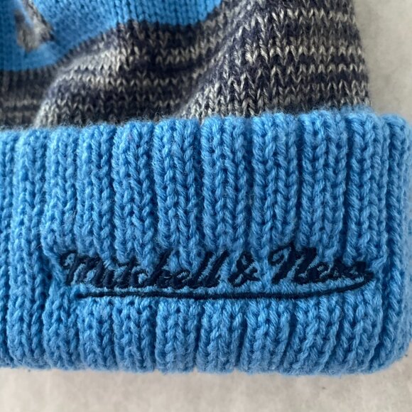 Mitchell & Ness NBA Houston Rockets Blue & Gray Cuffed Pom Pom Beanie One Size - Picture 3 of 8